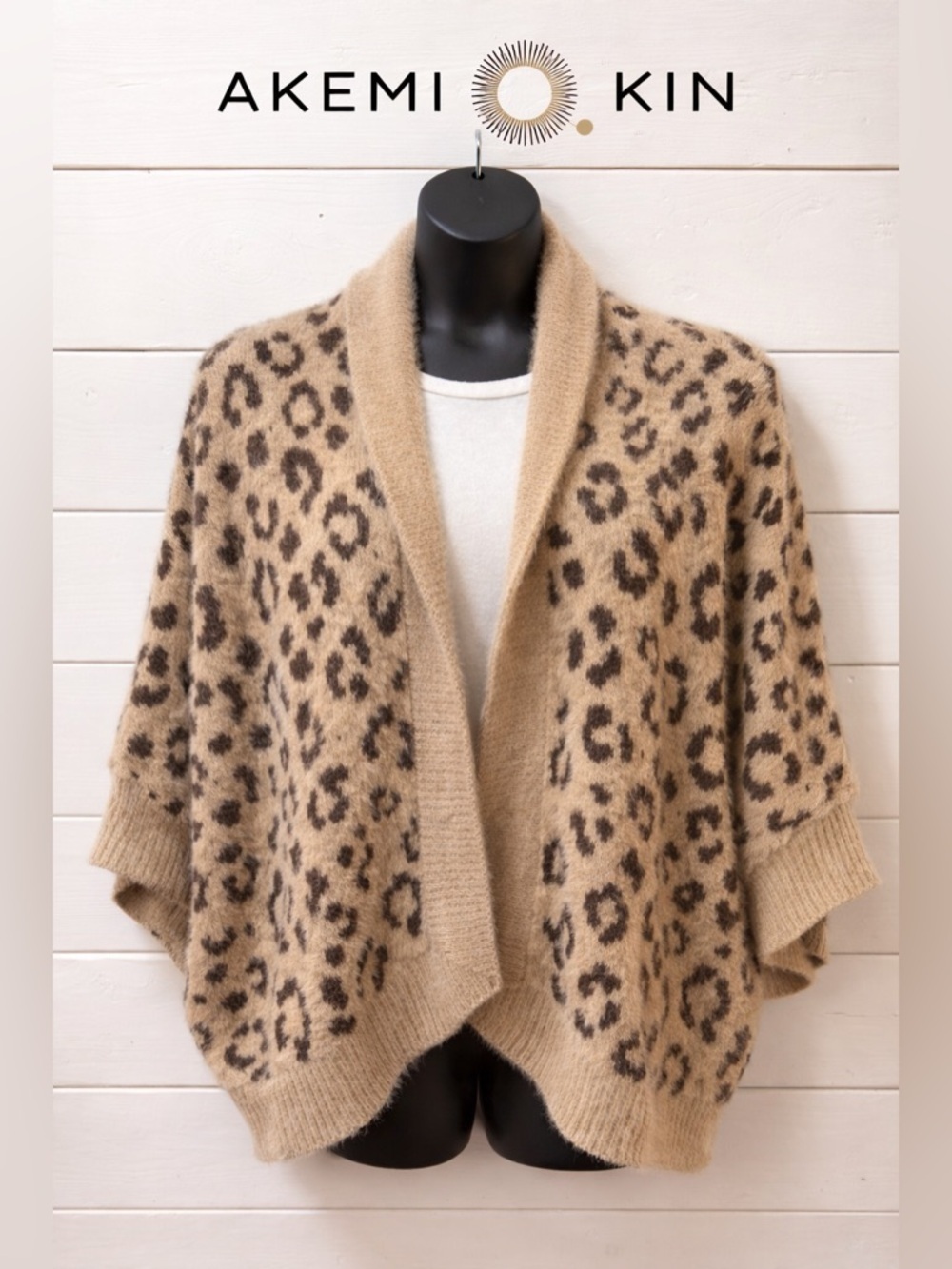 AKEMI + KIN Beige Leopard Print Knit Cardigan One Size